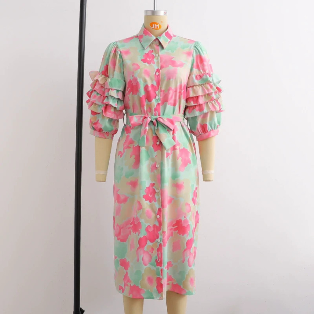 Layered Printed Cake Sleeve Dress